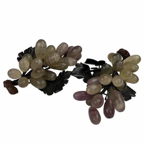 2er Set - Vintage MCM Amethyst Lavendel Stein Traube Cluster Jade Blätter 7,5" - Bild 1 von 21
