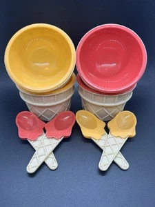 Set of 4 Summer Picnic Fun Birthdays Ice Cream Dishes w/ Spoons Avon? BN5 - Picture 1 of 10