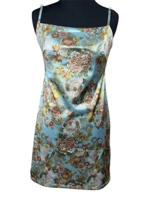 Urban Outfitters Mini Dress M Blue Oriental Floral Mesh Feminine Boho Coquette - Picture 1 of 10