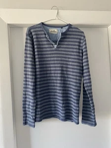 Adamsville blue striped long sleeve knitted sweater size medium buttons v neck - Picture 1 of 5