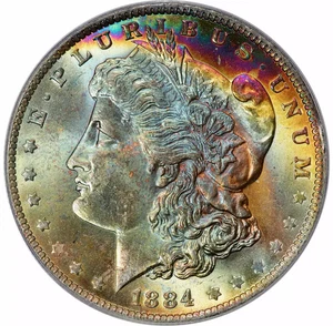 1884-O $1 PCGS MS65 Rainbow Toned Morgan Silver Dollar 40046052 - Picture 1 of 4