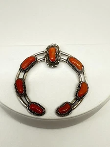 Vintage Navajo Sterlingsilber Koralle Naja Anhänger Bauteil unsigniert - Bild 1 von 7