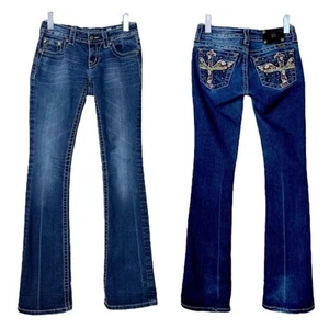 Miss Me Jeans Bootcut Low Rise Embroidered Peace Sign Floral Daisy Y2K Women’ 26 - Picture 1 of 14