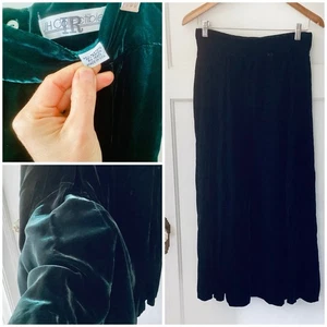 Maxi Falda De Colección Terciopelo Verde Cintura Alta Línea A Bohemia Vacaciones Noche Formal - Imagen 1 de 18