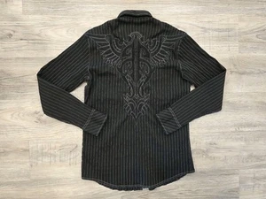 Roar Classic Shirt Mens Medium Black White Pinstriped Embroidered Chest Pockets - Picture 1 of 19