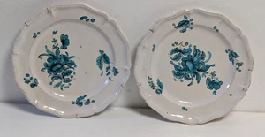 Paar alte bemalte Keramik Teller Blumenmuster Anfang 20. Jahrhundert - Bild 1 von 5