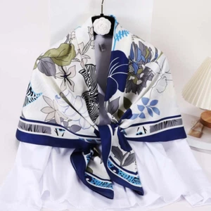 Imitate Twill Silk Scarf Women Fashion Flower Shawl Hijab Head Neck Turban 110cm - Picture 1 of 14