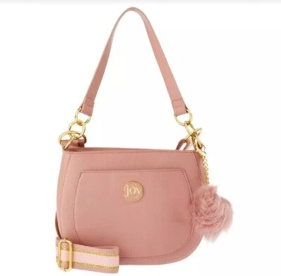 JOY Chic Leather Crossbody Shoulder Bag W/Pompom Pink Blush RFID Anti-Microbial - Image 1 of 4