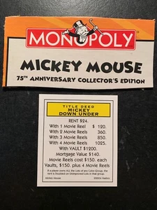 Monopoly Mickey Mouse MICKEY DOWN UNDER Title Deed Card 2004 - Picture 1 of 4