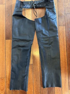 Interstate Leather Chaps Women Size XL Black Leather Chaps Biker Core - Foto 1 di 13