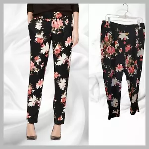 Ann Taylor Loft Floreale Marisa Drapey Tg 4 Pantaloni Tasche Nero Rosa T08 - Foto 1 di 8