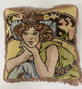 Cuscino frange donna greca punto ago anteriore completo vintage 12 x 12 - Foto 1 di 14