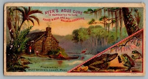 Trade Card c1880s Advertisement Ayers Ague Cure Frogs & Alligator Cabin Swamp - Picture 1 of 3