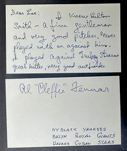 Al "Cleffie" Fennar signierte Karteikarten 2 Negro League Black Yankee Hilton Smith - Bild 1 von 4