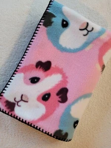 New Fleece Guinea Pigs Pink Blanket/Lap Throw w/crocheted edge Approx 40" x 63"  - Picture 1 of 2