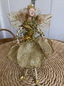 Posable Fairy Elf Pixie With Glitter Winged Doll Figure Gold Outfit 8” - Picture 1 of 12