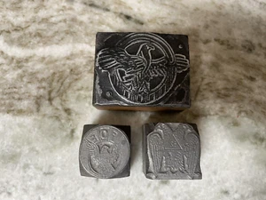 Lot of 3 Vintage Letterpress Printing Blocks, Print Block, Eagle, Metal/Wood - Picture 1 of 9