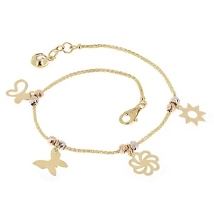 Italian 14k Tri Color Gold Flower Sun Butterfly Charm Bracelet 7" 2.8 grams - Picture 1 of 5