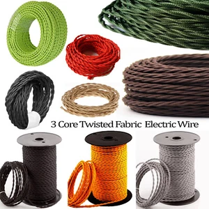 Twisted 3 Core Braided Fabric Cable Lighting Lamp Flex Vintage-Choice of Colour - Picture 1 of 77