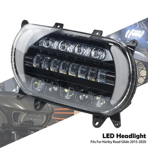 LED Headlight Headlamp Projector Hi/Low Beam Amber Turn Signal For Road Glide 15 - Picture 1 of 13