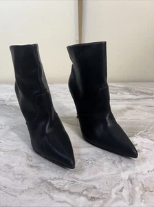 LILIANA Sz 11 Women's Black Faux Leather Slip-On Stiletto Ankle Boots Heels - Picture 1 of 11
