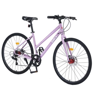 7 Speed Hybrid Bike Disc Brake 700C Road Bike for Men Women City Bicycle Purple - Picture 1 of 8