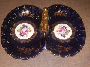 Plato de pañales doble de porcelana con mango dorado/rosas de diseño europeo adornado de lujo de colección - Imagen 1 de 12