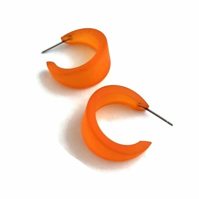 Orange Frosted Tapered Vintage Lucite Small Marilyn Hoop Earrings - Image 1 of 4