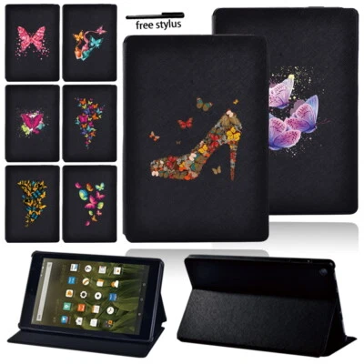 Butterfly Leather tablet Stand Cover Case For Amazon Fire 7/HD 8/Plus/HD 10 +Pen - Image 1 of 4