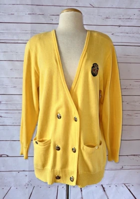 MONDI 38 码棉混纺双排扣开衫毛衣黄色航海复古 — 第 1/4 张图片