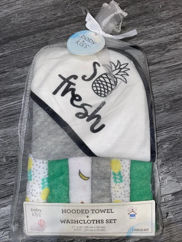 Baby Kiss Baby Shower Gift Set Hooded Towel & Washcloths 7 piece set Pineapples - Image 1 of 4
