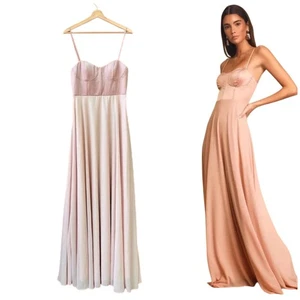 Lulus Best Part of Me Blush Satin Bustier Maxikleid Gr. Medium Neu - Bild 1 von 9