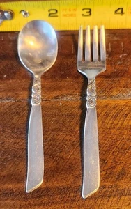 Vintage Oneida Südsee Muster versilbert 2 tlg Baby Set Gabel Löffel Rarität schön - Bild 1 von 5