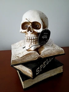 SKULL ON BOOKS Light Up Red Eyes  10" Halloween Figure Martha Stewart NEW - Picture 1 of 8