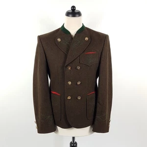 Chaqueta tradicional bordada de lana marrón verde Miesbacher Joppe para hombre talla 48 - Imagen 1 de 12
