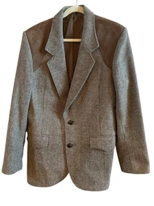 Pioneer Wear Western Men’s Brown Tweed Suede Men’s Jacket No Size Tag See Photos - Picture 1 of 12