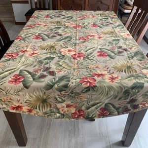 Baumwolle Tropisch Tischdecke 60 X 88" Länglich Oval Khaki Beige Hintergrund Leinen - Bild 1 von 6