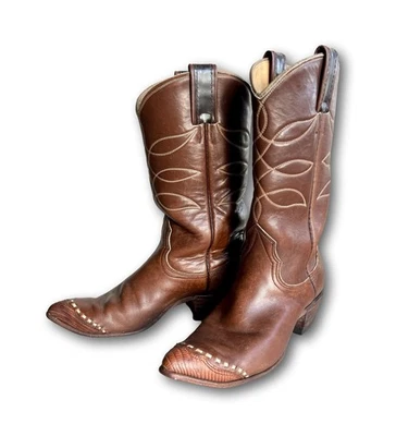 BOTAS VAQUERAS VAQUERAS VINTAGE NOCONA CUERO MARRÓN PUNTA DE ALA LAGARTO TALLA 6B Foto 1 de 4