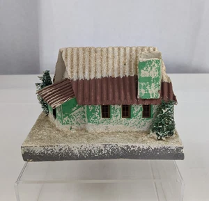 VTG Christmas Village Cardboard Green House Brown Roof Shrubs Mica Glitter Putz? - Picture 1 of 10