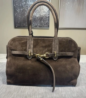 Bolso de hombro Claudia Firenze marrón oscuro cuero italiano gamuza Foto 1 de 4