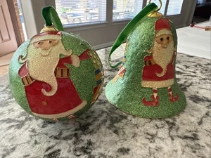 2er Set Weihnachtsmann Glitzer Emaille Ornamente - Bild 1 von 14