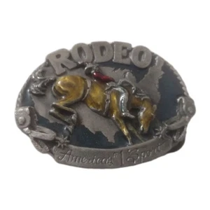 RODEO-AMERICA’S SPORT-VINTAGE WESTERN STYLE BELT BUCKLE-SISKIYOU 1983 3” BY 2.5” - Picture 1 of 11