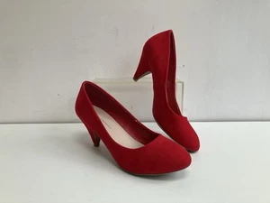 Shoes Size 7 Red Suede Nubuck Dorothy Perkins Mid Heels Party Comfort Courts 40 - Picture 1 of 19