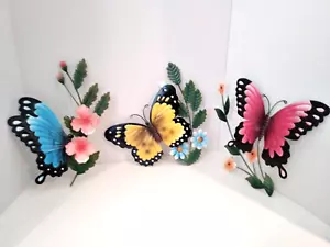 NEW-Metal Butterfly (3D) Wall Art Décor - 3 Pcs Butterflies Wall Sculpture - Picture 1 of 5