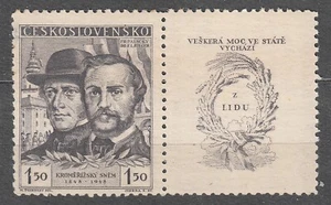 CZECHOSLOVAKIA 1948 SC#355 **MNH 1,50k right label st., F. Palacky & F.L. Riegel - Imagen 1 de 1