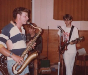 Musician Playing Saxophone with Guitarist Vintage Performance Early 1980s - Picture 1 of 3