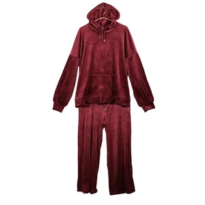 Marks & Spencer Size UK 18 Bordeaux Red Velour Loungewear Edit Jogger Hoodie Set - Picture 1 of 14