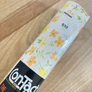 Vtg 70s Contact Paper Midcentury Modern Ditsy Floral Orange Yellow Retro 2 YDS - Picture 1 of 5