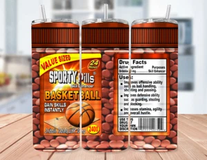 Vaso de acero inoxidable delgado con pajita Sporty Skill Pills - 20 OZ mordaza de sátira - Imagen 1 de 4