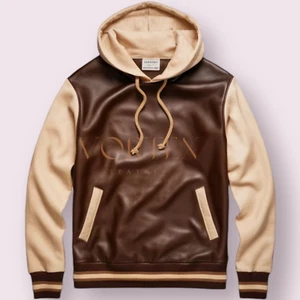 Men's Brown Pullover Leather Hoodie Real Lambskin Leather Hoodie Classic Style - Picture 1 of 2